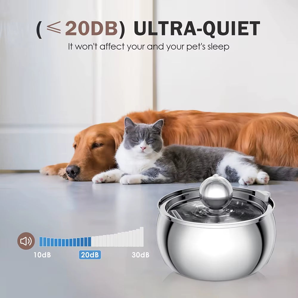 304 Stainless Steel Pet Water Fountain 4L/135 Oz with Faucet Silent Filter Automatic Dog Water Fountain Live Water Circulation